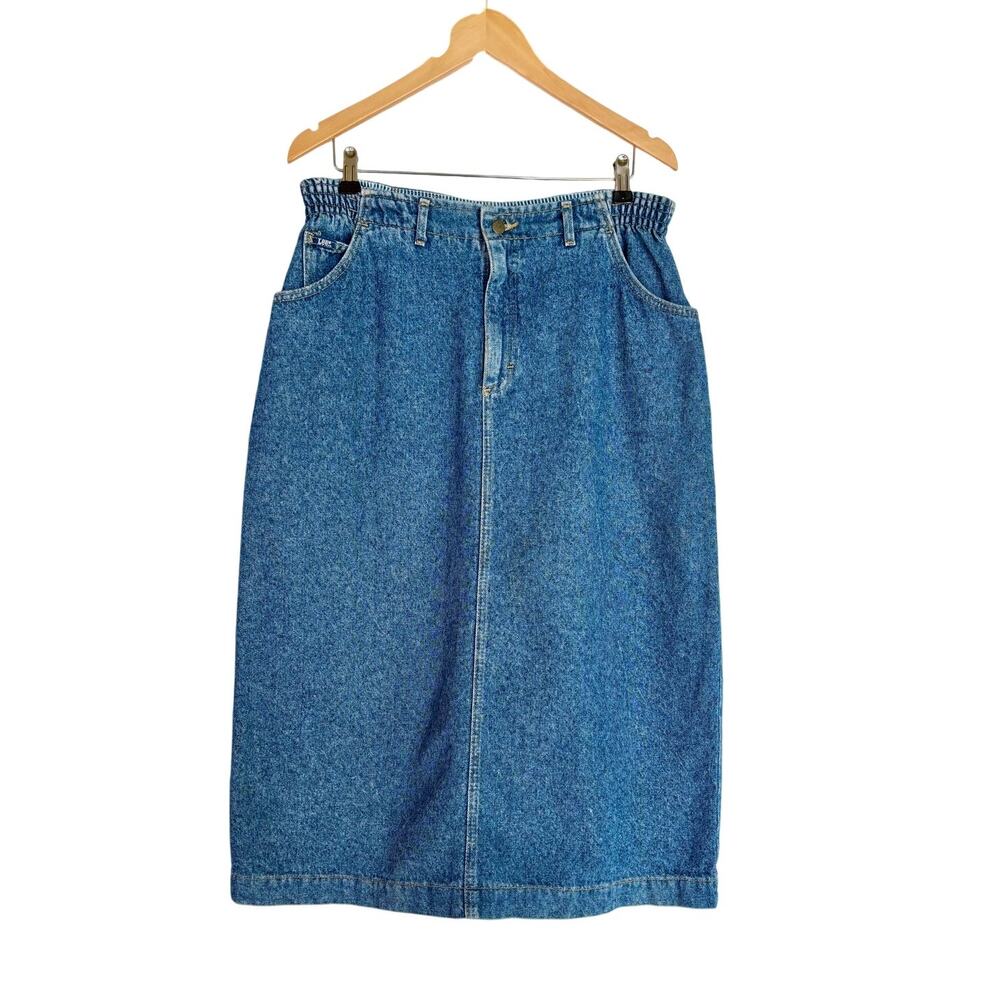 VNTG 90s Denim Jean Midi Skirt Normcore Classic Grunge Made in USA Large